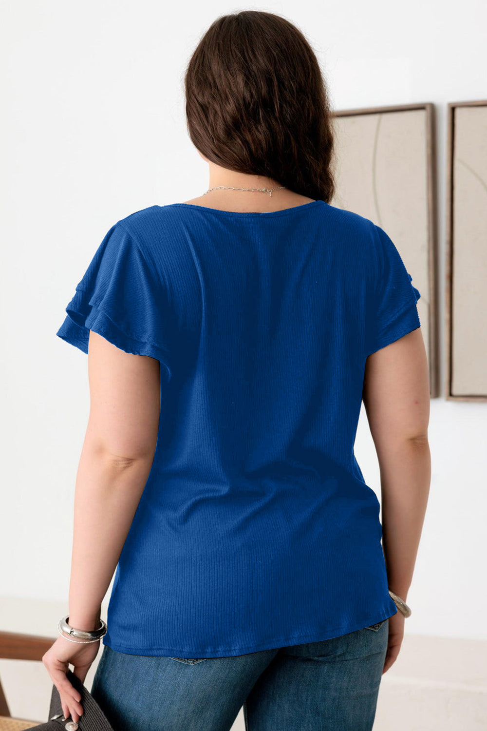 Call Me A Cutie Plus Size Short Fluttery Sleeve Top, Royal Blue