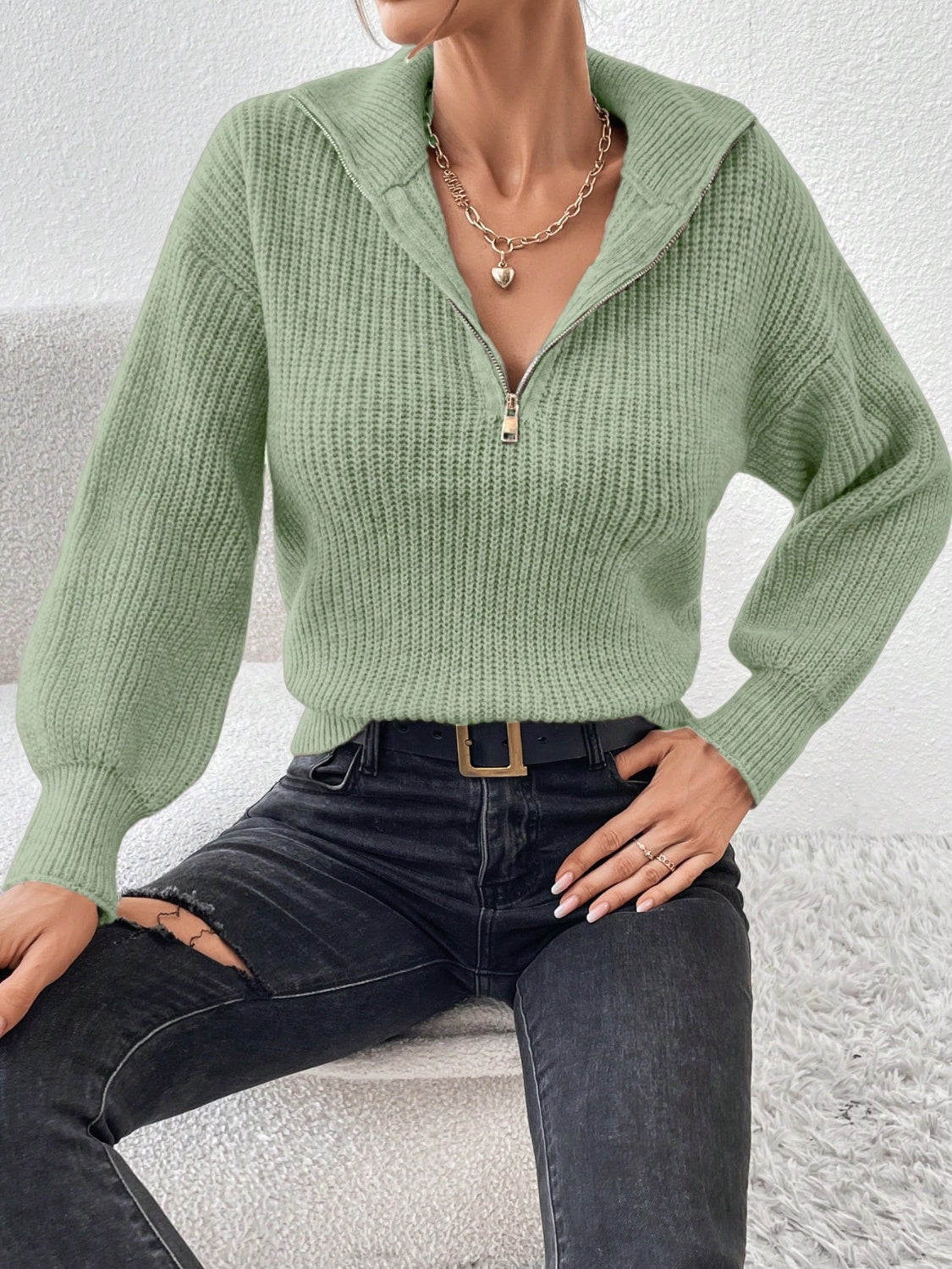 Perfect Half Zip Dropped Shoulder Pullover