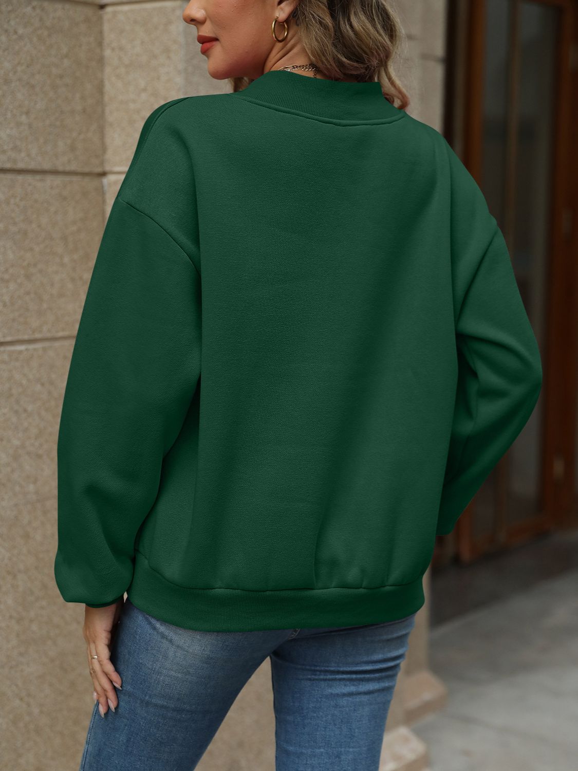 Jaded V-Neck Long Sleeve Dropped Shoulder Sweatshirt