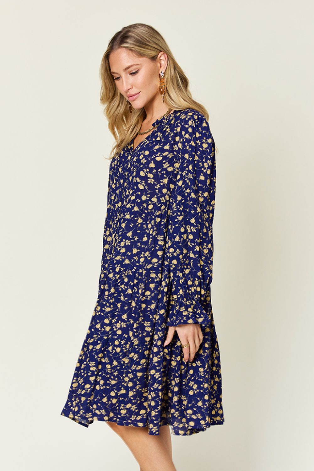 Perfectly Me Ruffle Hem Long Sleeve Tiered Dress