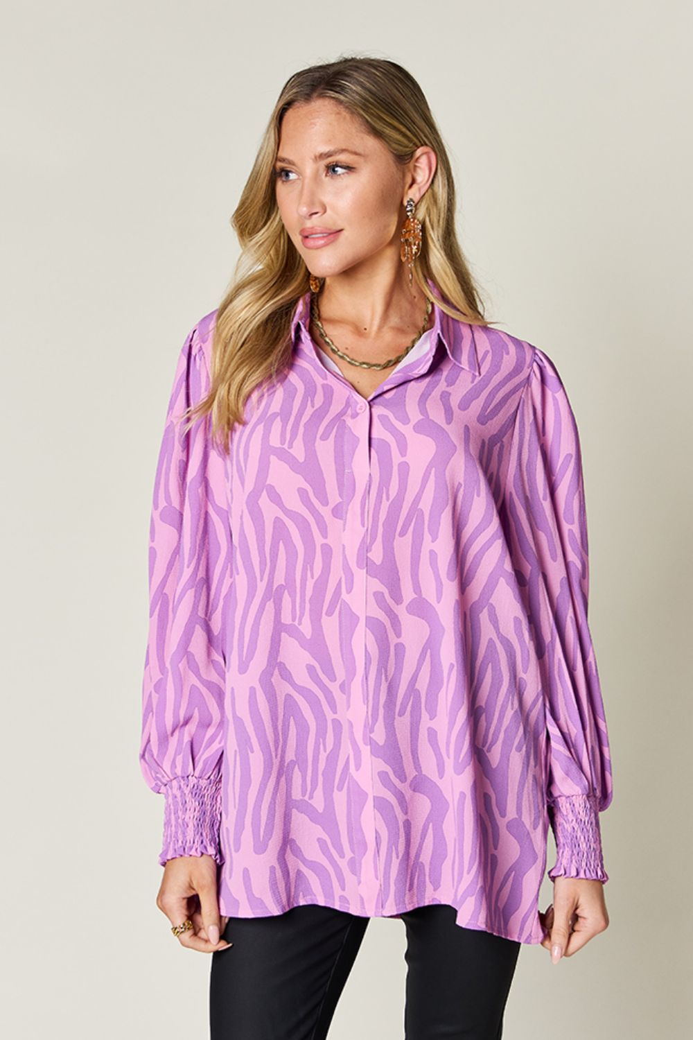 Double Take Smocked Long Sleeve Blouse