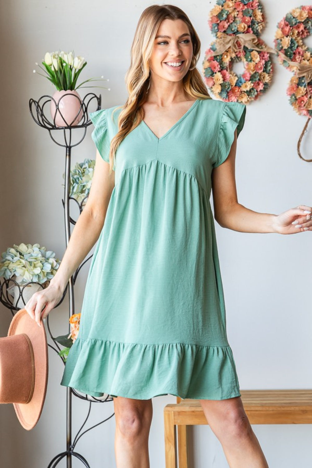 Better Days Ahead Ruffled Hem Dress, Dusty Sage