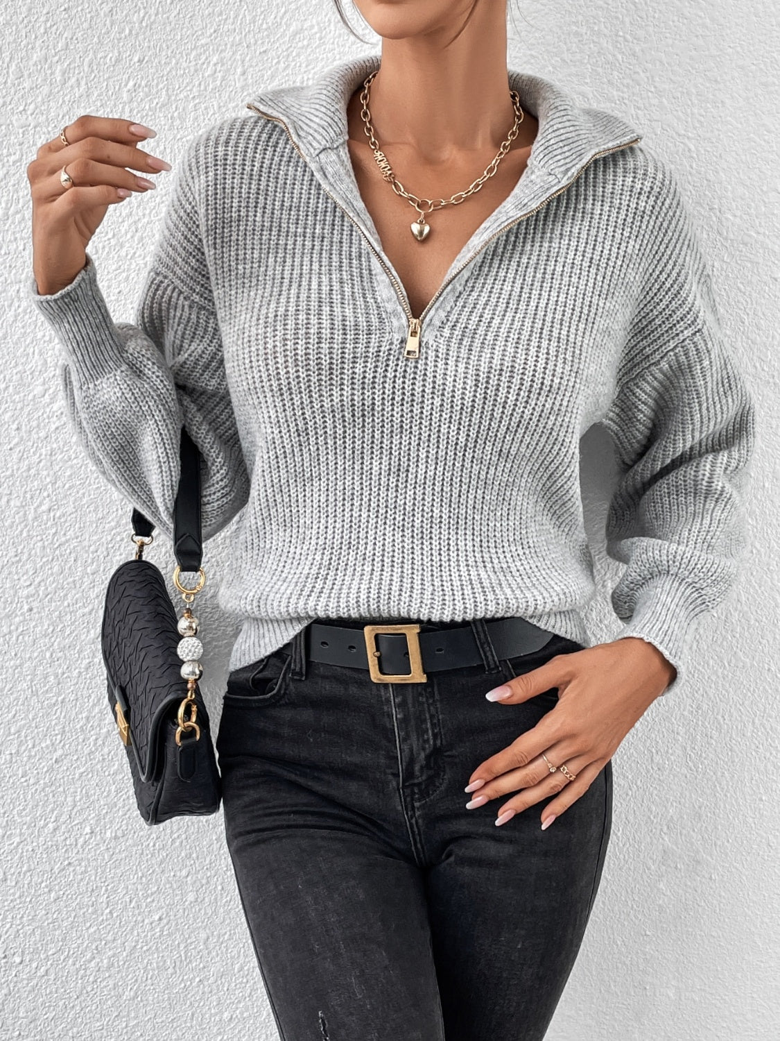 Perfect Half Zip Dropped Shoulder Pullover