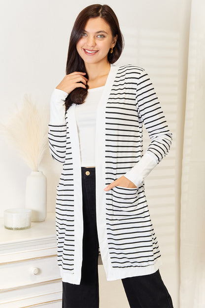 Nautical Life Striped Open Front Long Cardigan