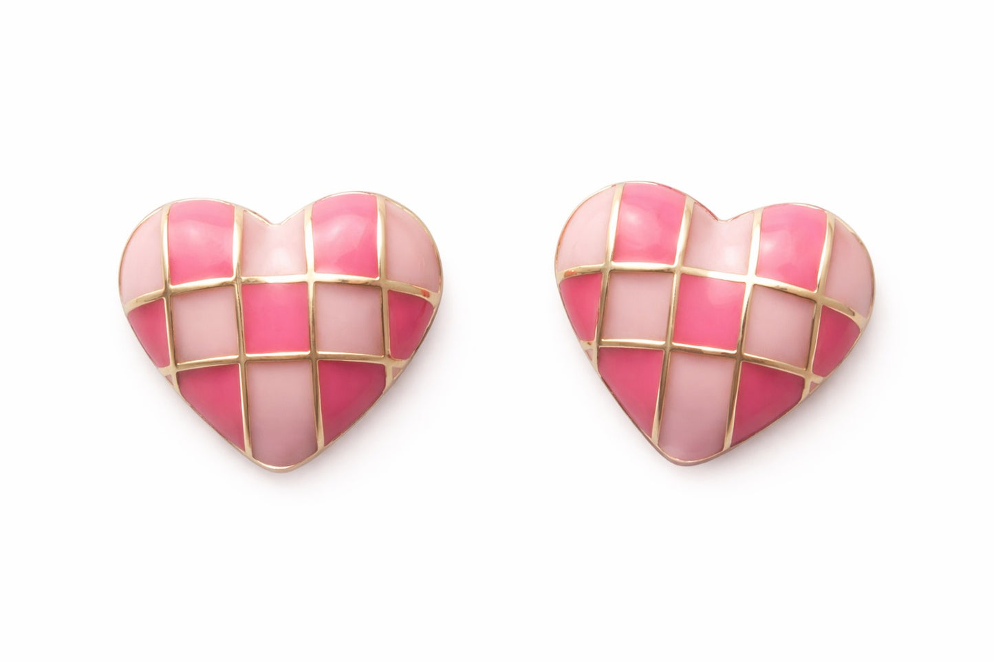 The Alice - Pink Checkered Heart Earrings