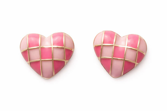 The Alice - Pink Checkered Heart Earrings