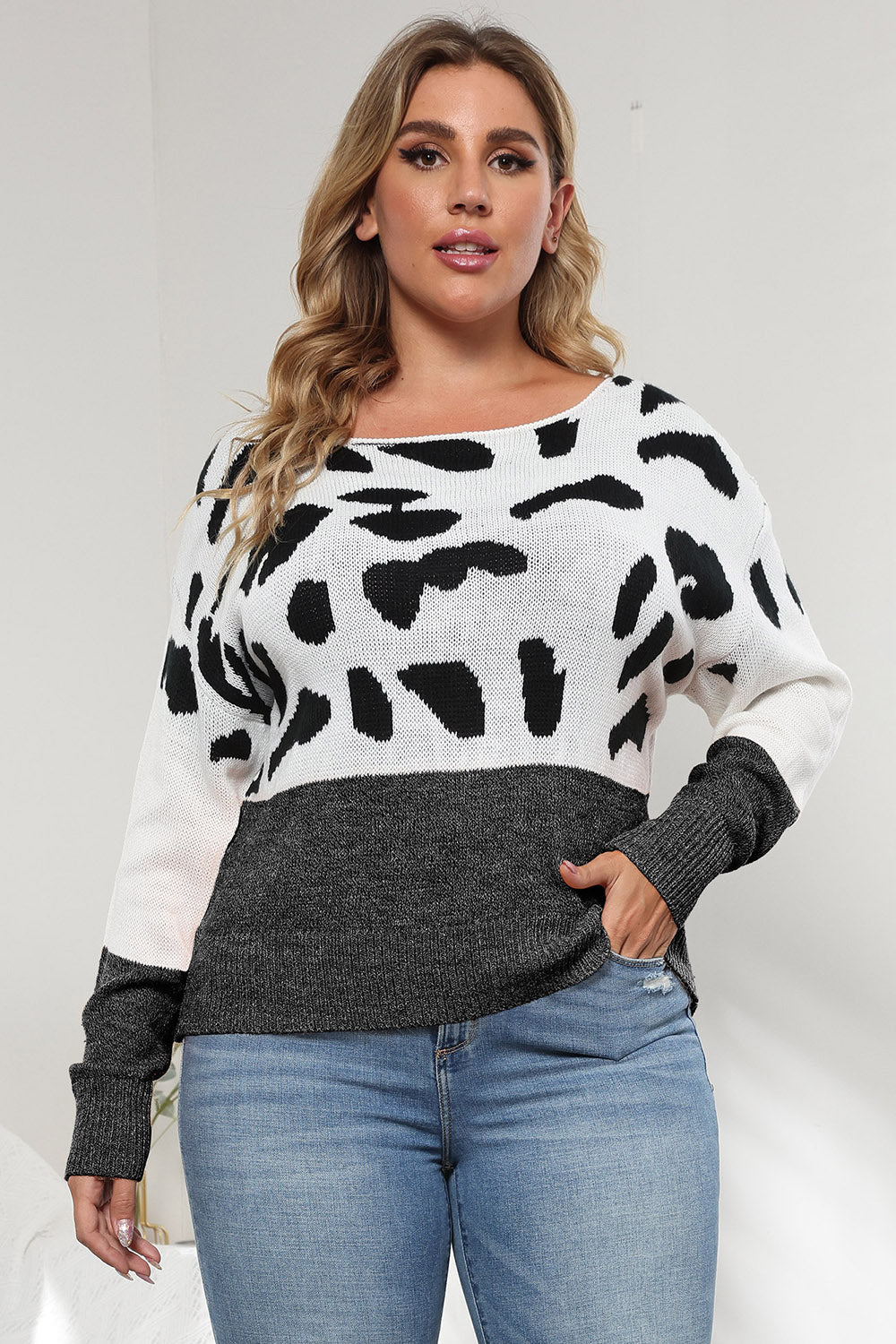 Come At Me Leopard Round Neck Long Sleeve Sweater