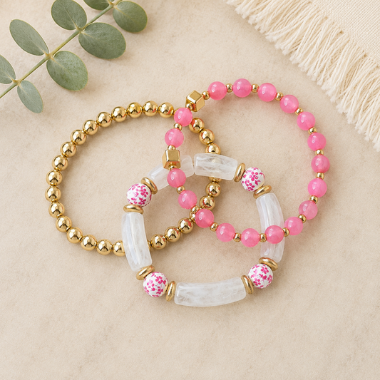 The Mary - Set of 3 Pink and Gold Bracelets