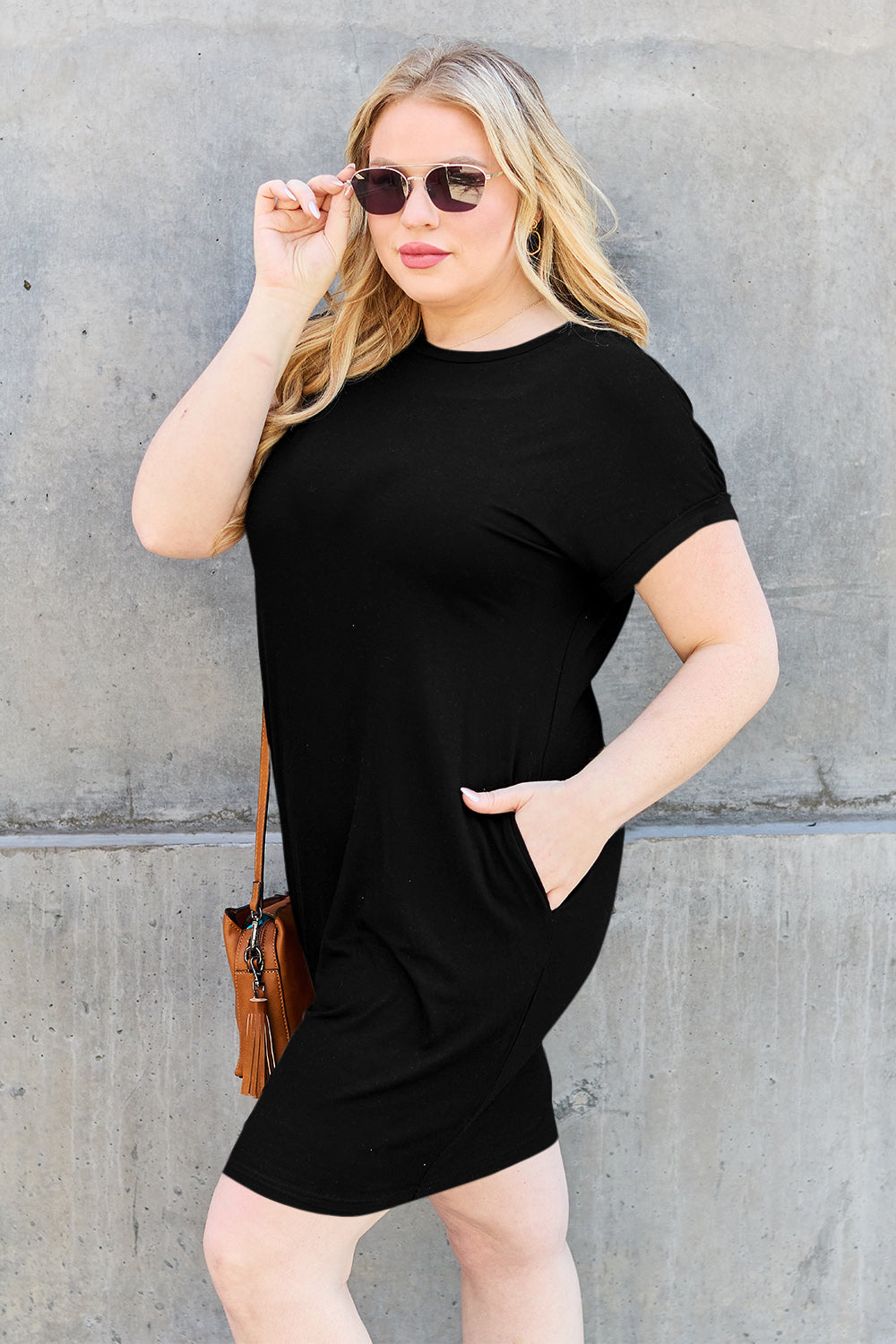 Perfect Black Short Sleeve Dress with Pockets