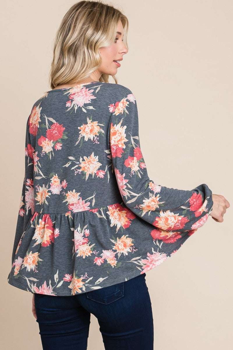 Can't Resist Babydoll Floral Long Sleeve Blouse