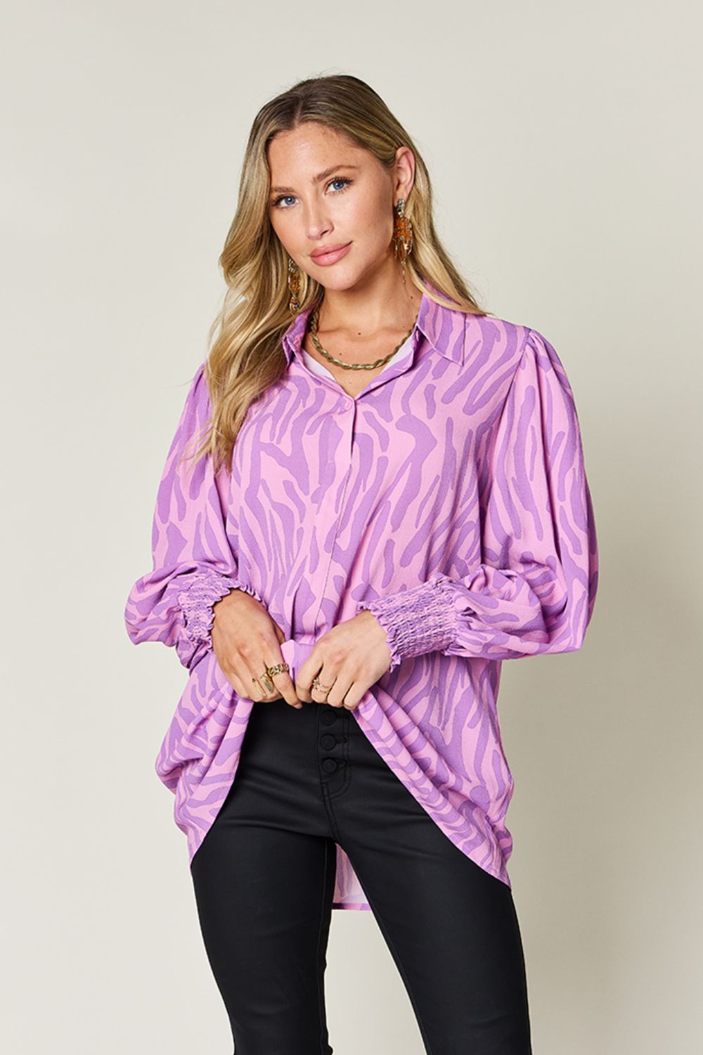 Double Take Smocked Long Sleeve Blouse