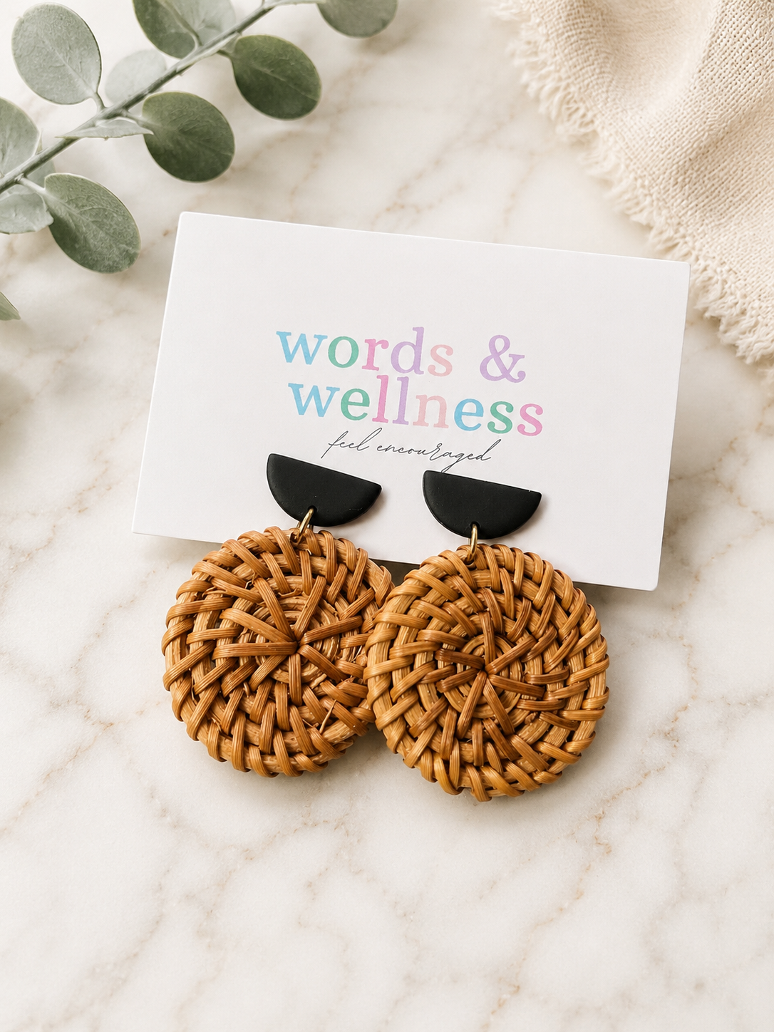 The Dominique - Rattan Disc Drop Earrings