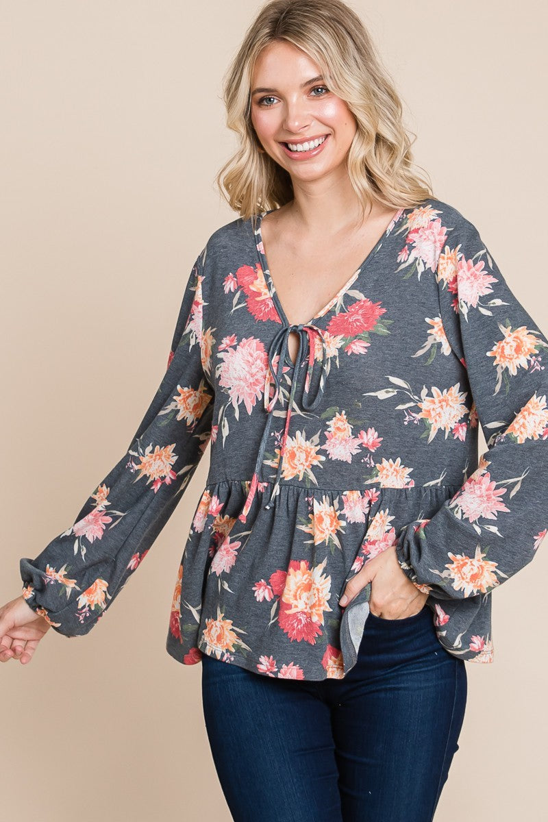 Can't Resist Babydoll Floral Long Sleeve Blouse