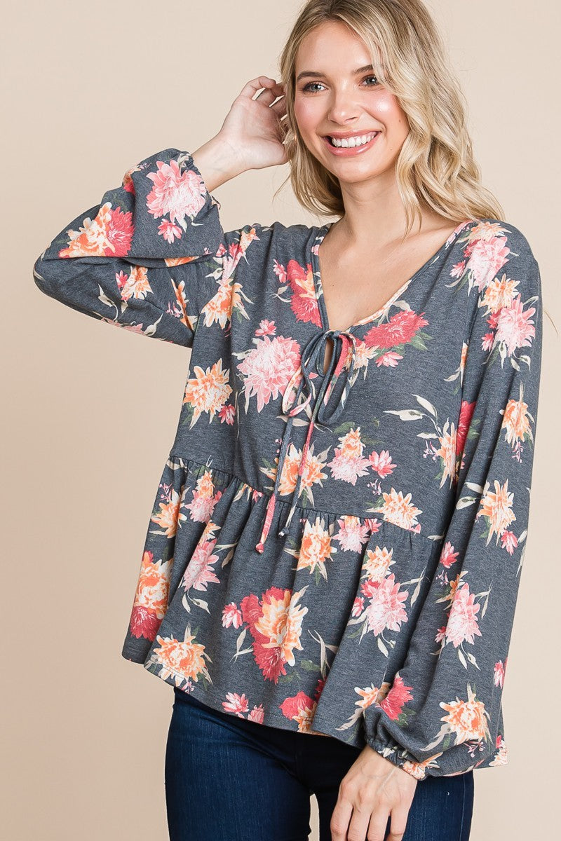 Can't Resist Babydoll Floral Long Sleeve Blouse