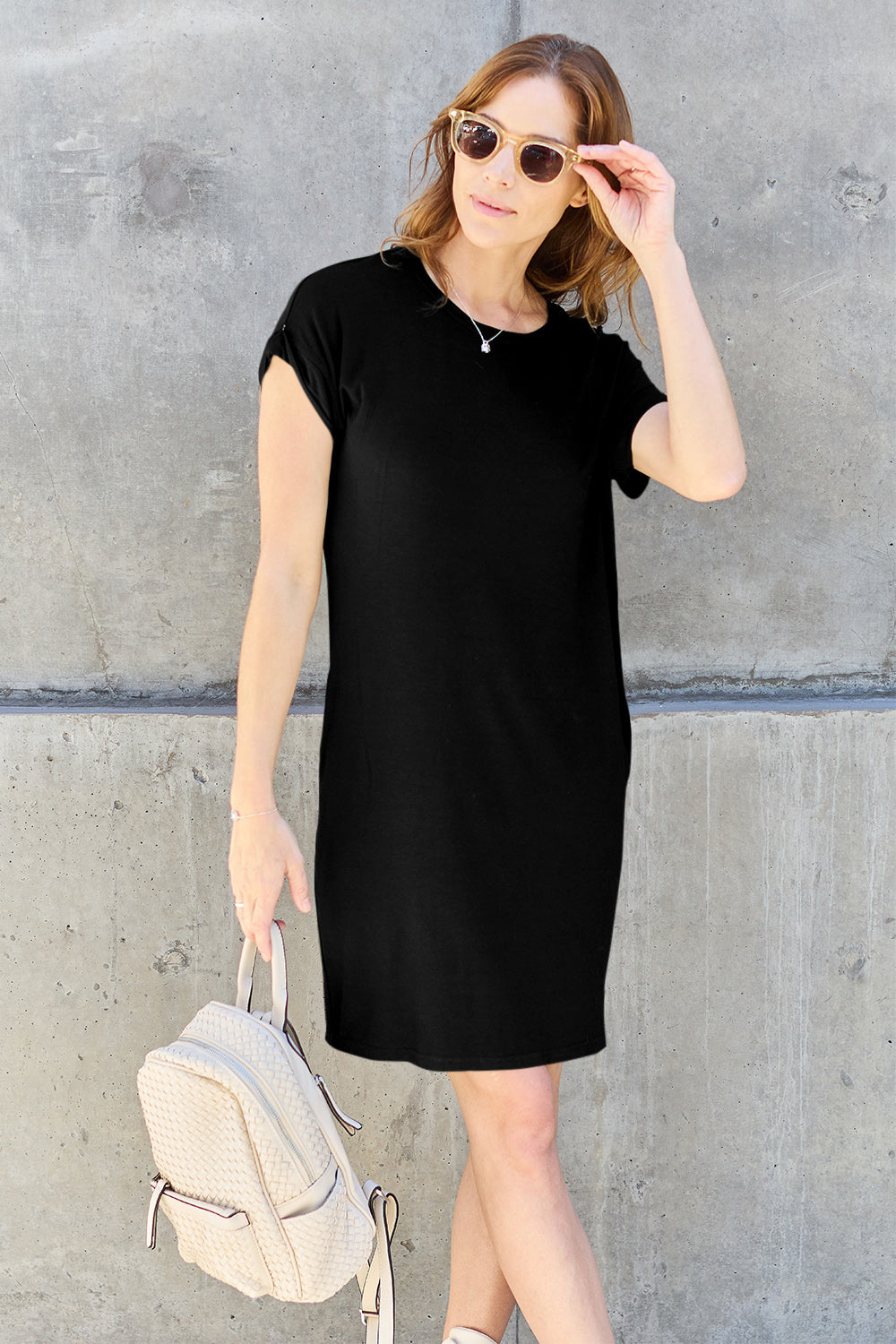 Perfect Black Short Sleeve Dress with Pockets