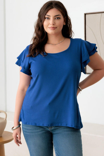 Call Me A Cutie Plus Size Short Fluttery Sleeve Top, Royal Blue