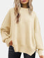 Cozy Season Round Neck Drop Shoulder Slit Sweater