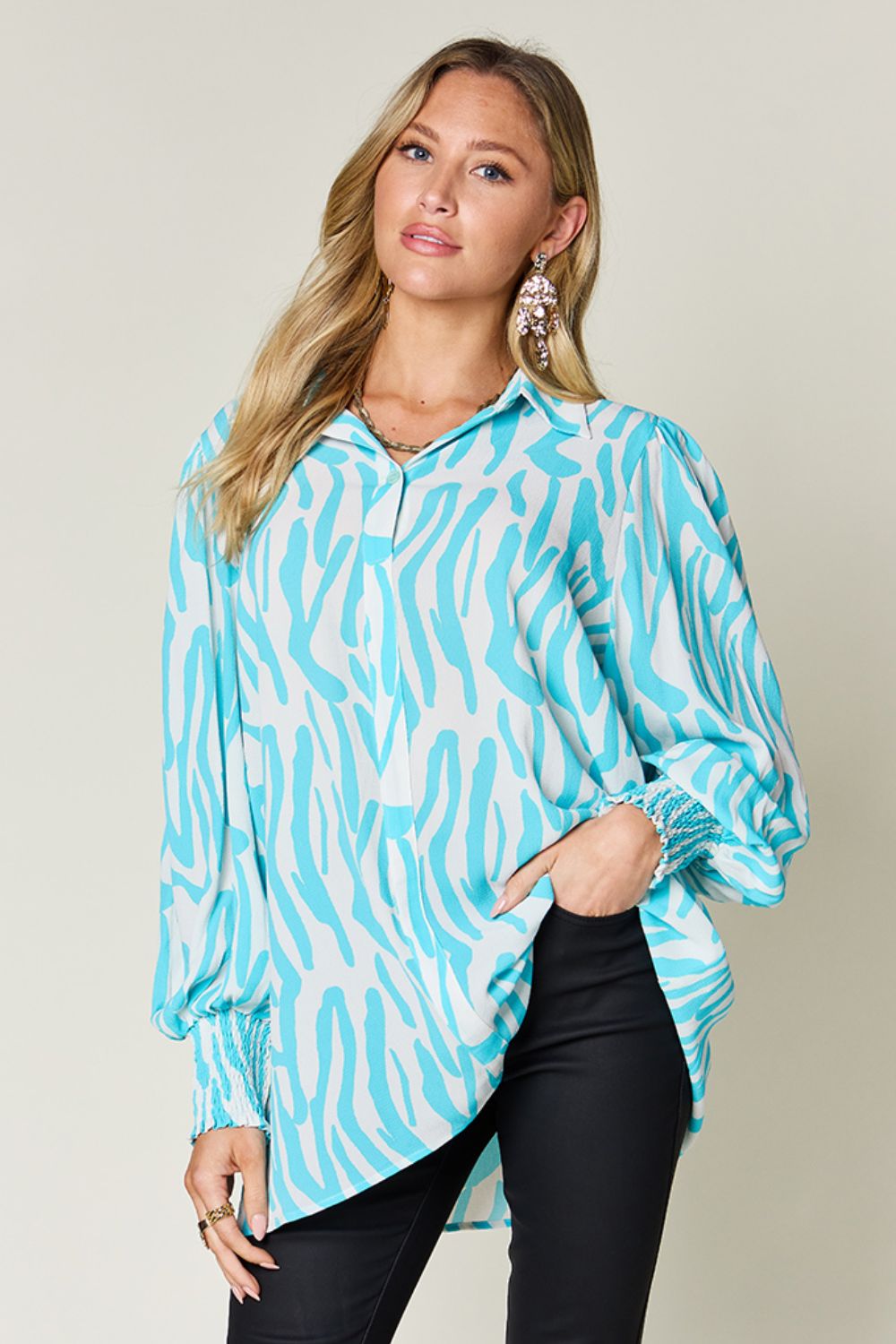 Double Take Smocked Long Sleeve Blouse