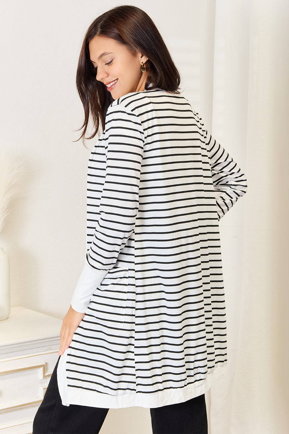 Nautical Life Striped Open Front Long Cardigan