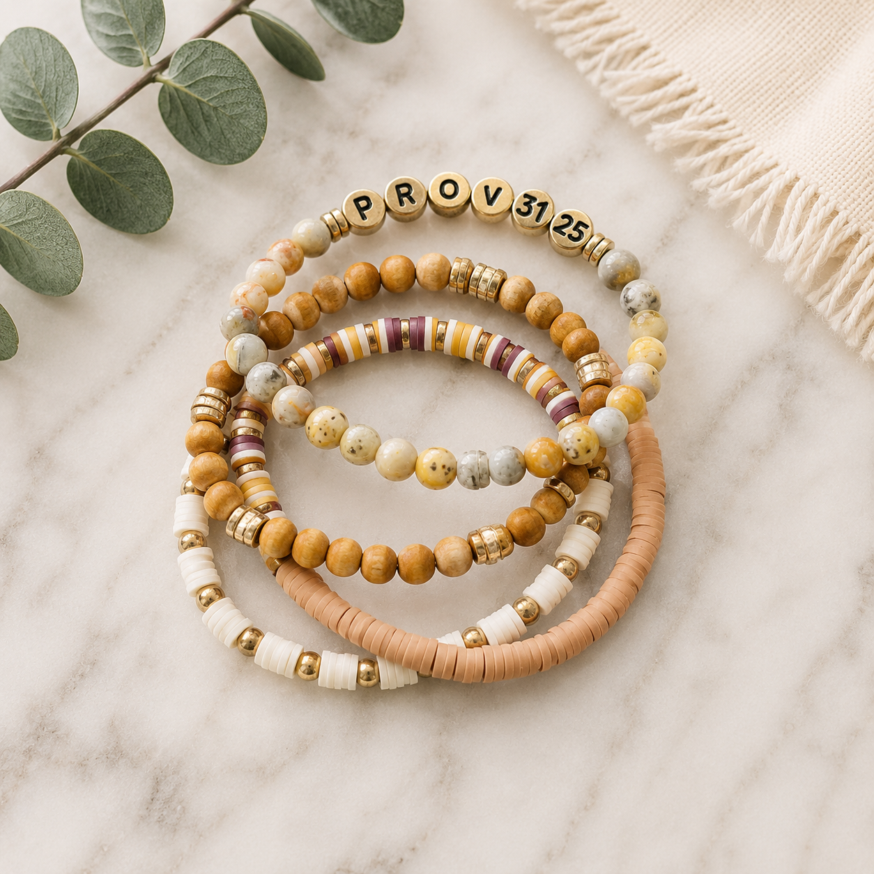 The Ruth - Set of 4 Neutral Proverbs 31 Bracelets