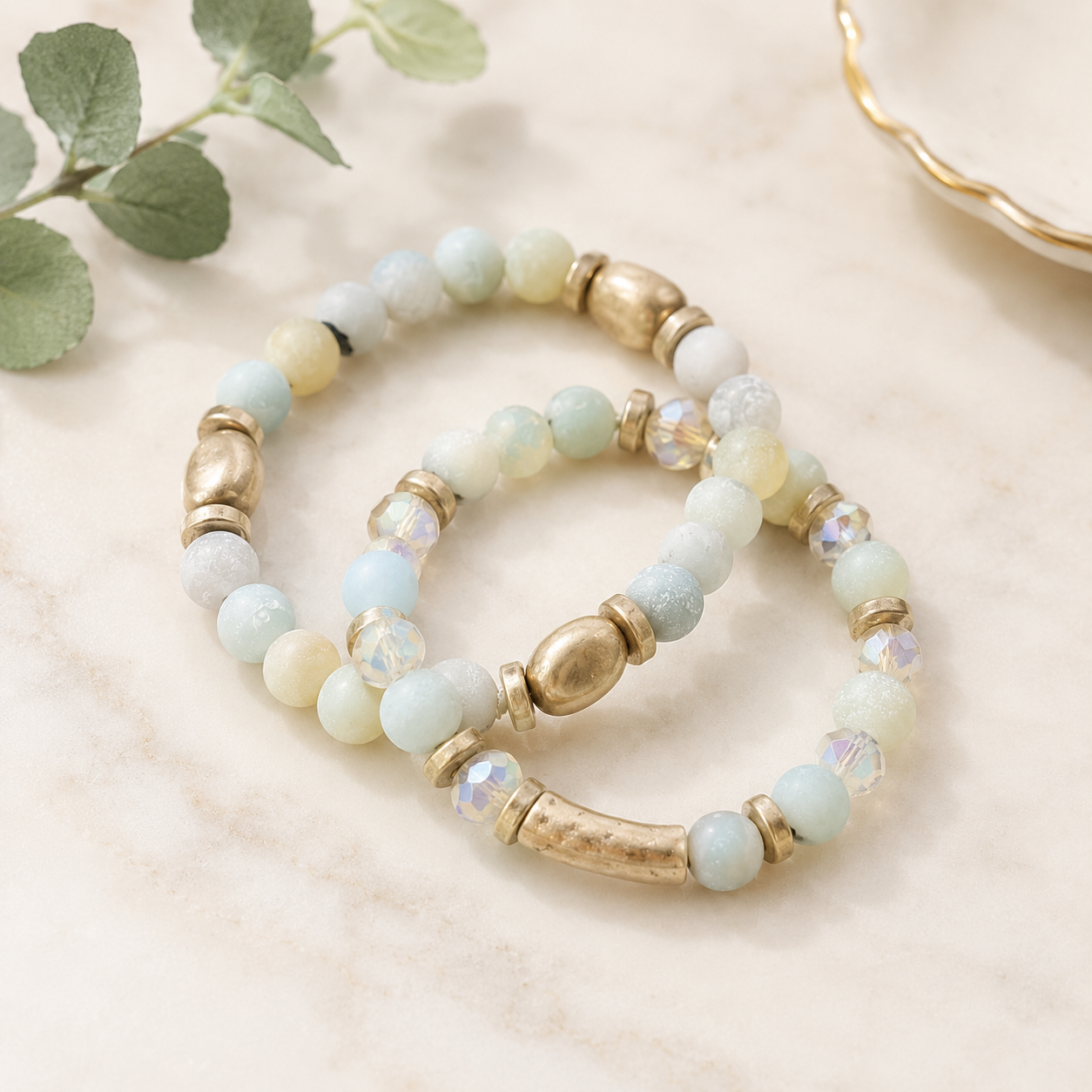 The Brittany - Blessed Mint and Gold Bracelet Set