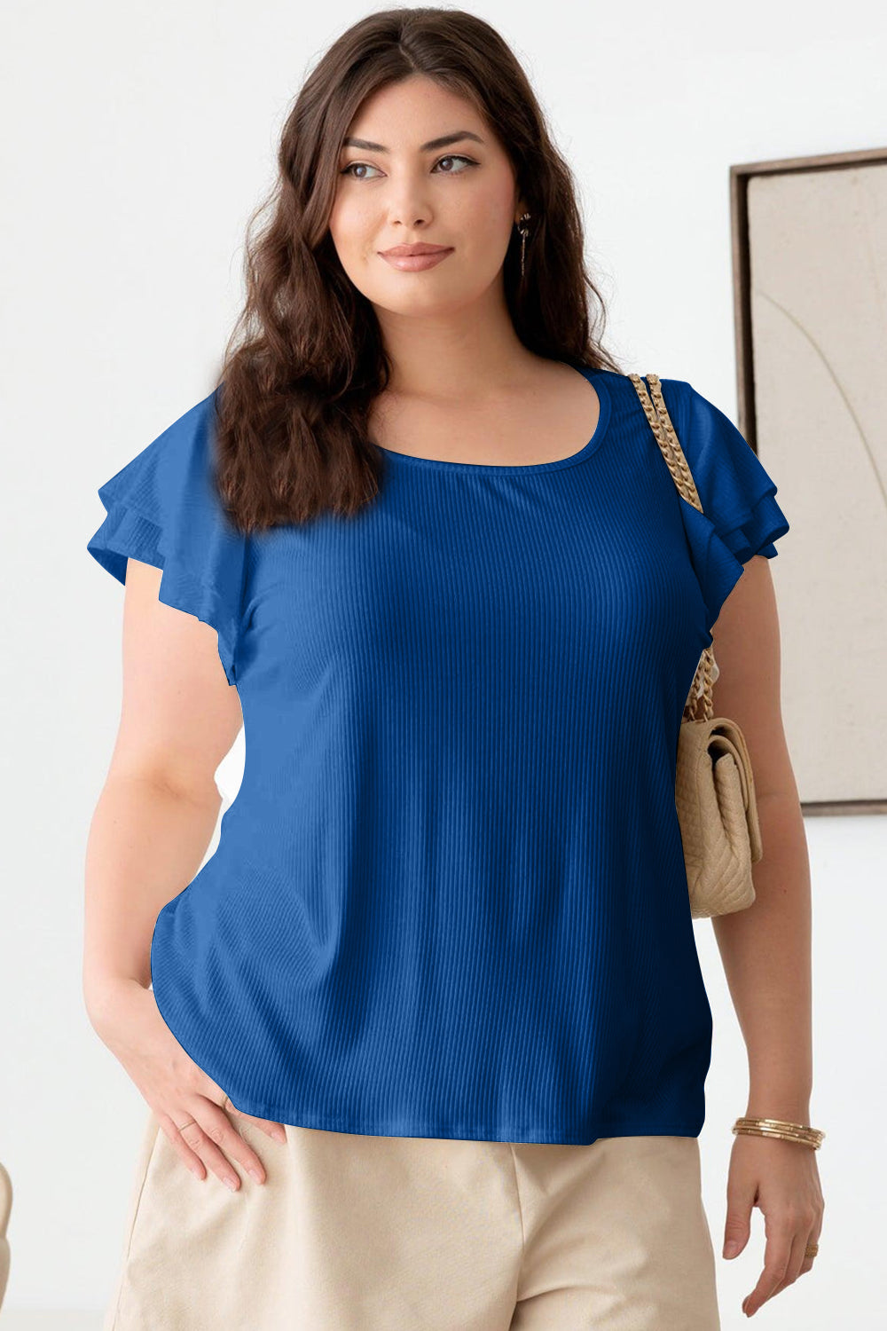 Call Me A Cutie Plus Size Short Fluttery Sleeve Top, Royal Blue