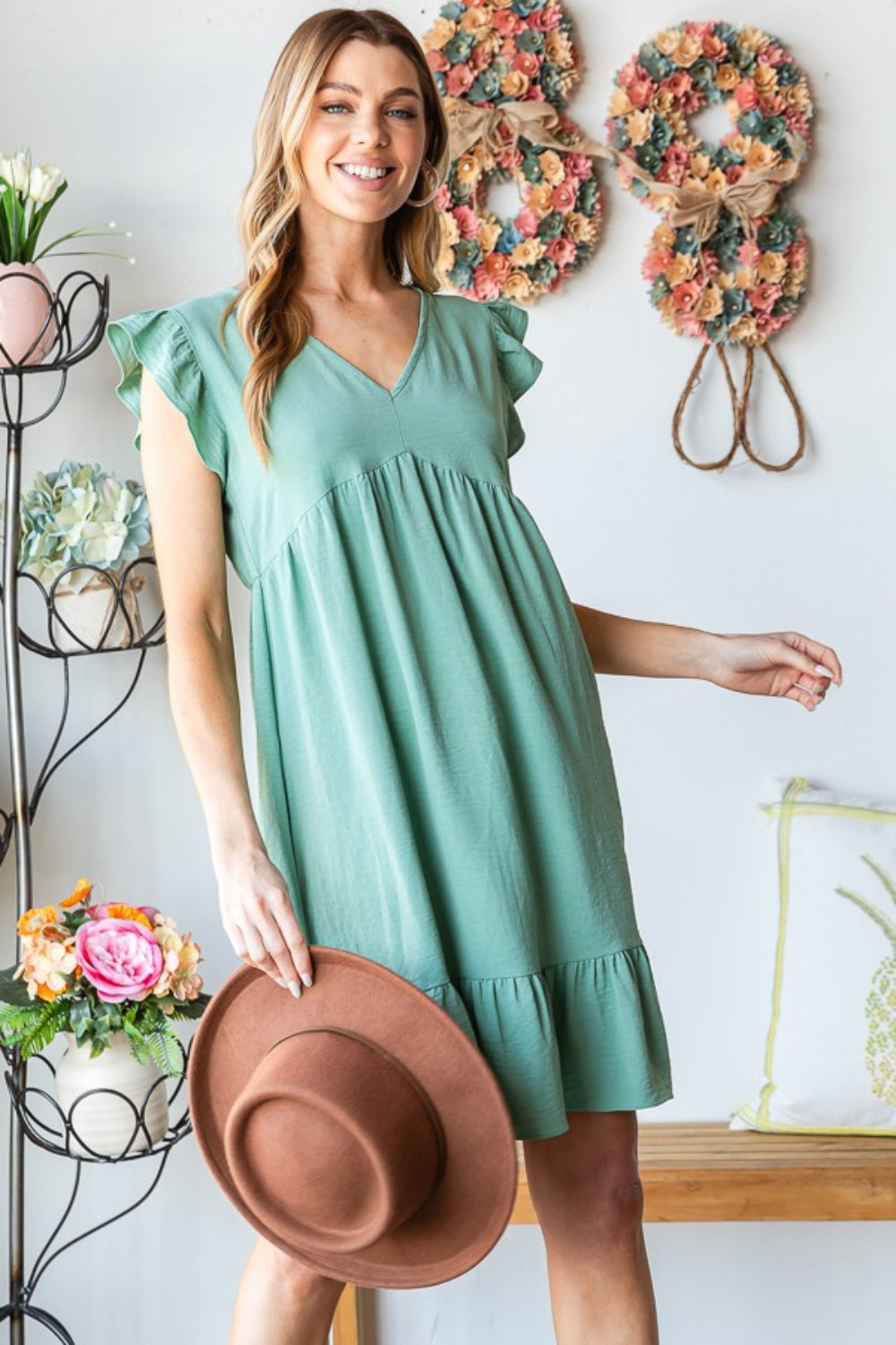 Better Days Ahead Ruffled Hem Dress, Dusty Sage