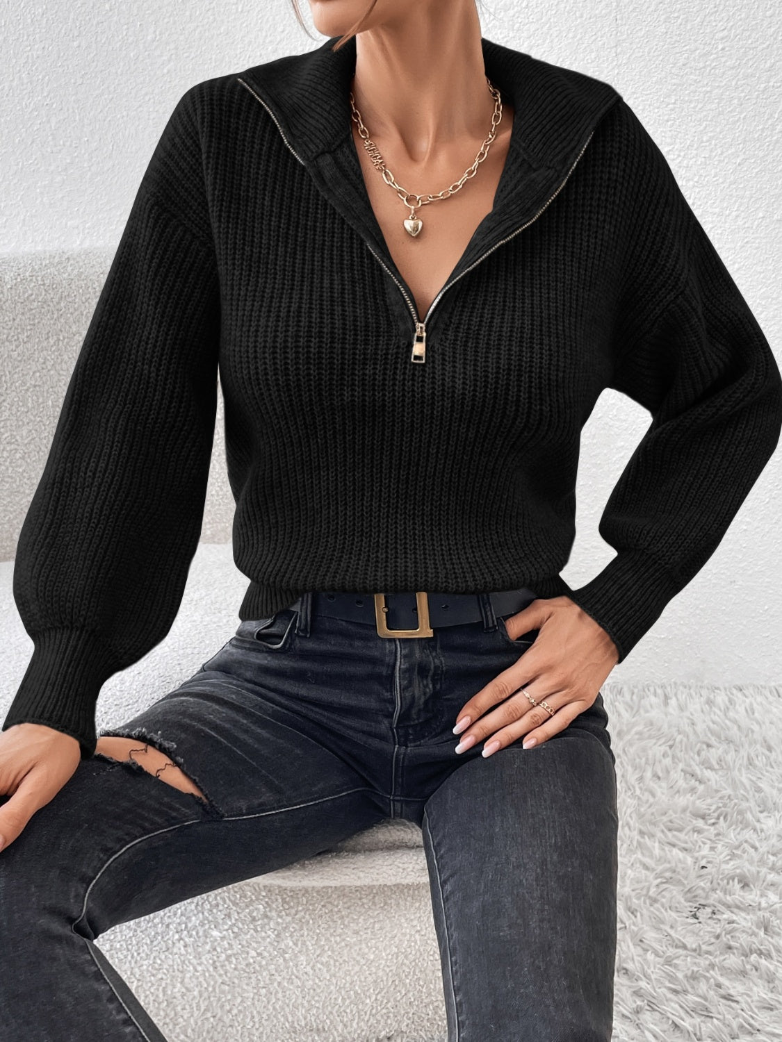 Perfect Half Zip Dropped Shoulder Pullover