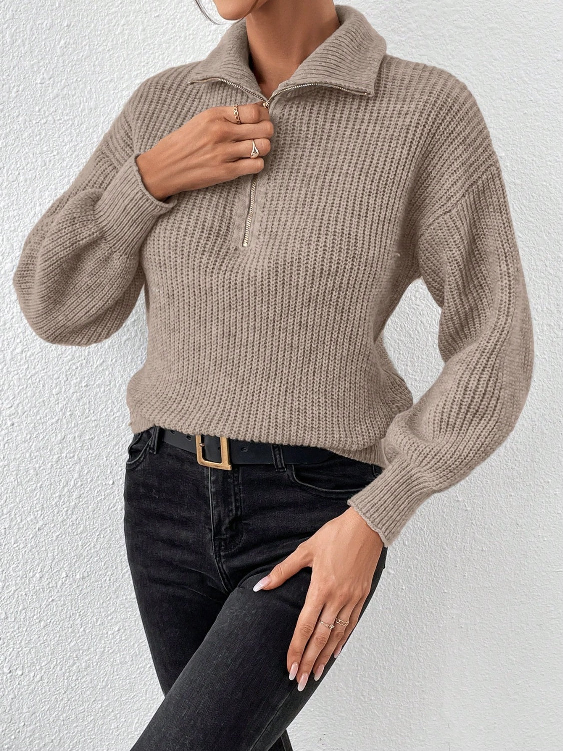 Perfect Half Zip Dropped Shoulder Pullover