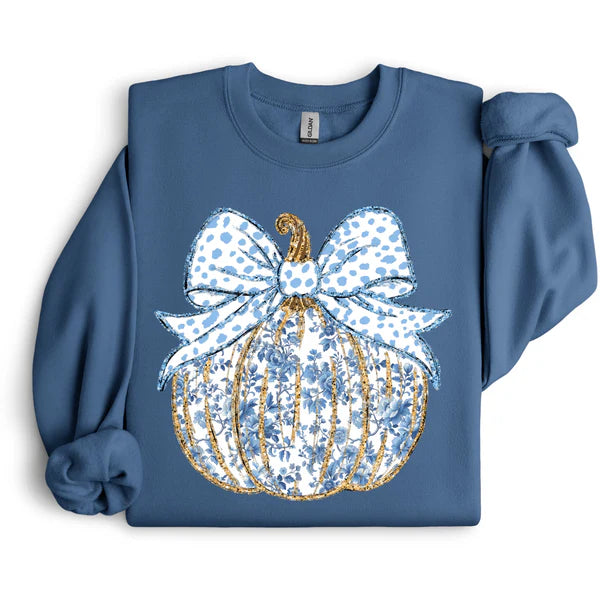 Blue Floral Pumpkin Sweatshirt - Indigo Blue