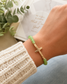 The Kelly - Green Beaded and Gold Cross Stretchy Bracelet