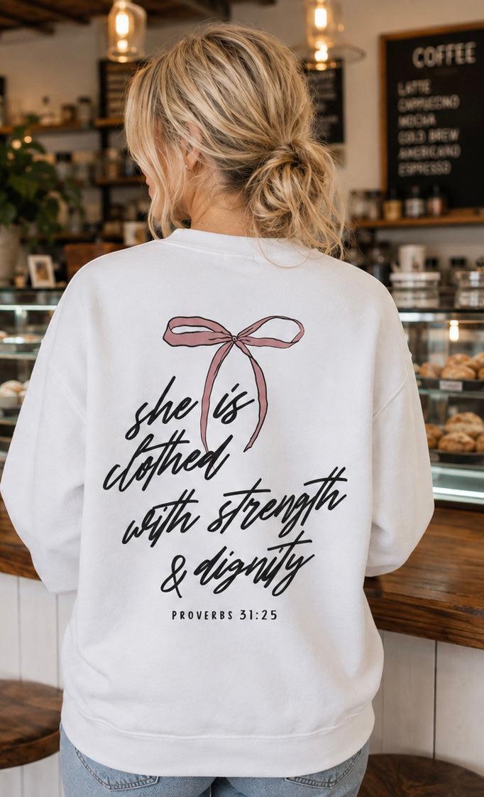 She Is Clothed Bow Graphic Sweatshirt - WHITE