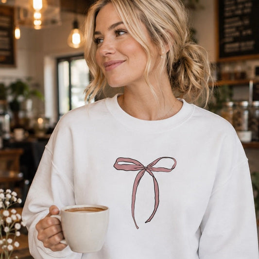 She Is Clothed Bow Graphic Sweatshirt - WHITE
