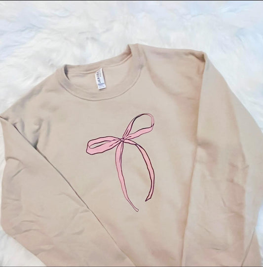 She Is Clothed Bow Graphic Sweatshirt - SAND