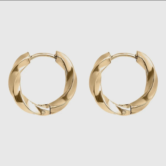 The Hailey - 18K Gold Coated Textured Twisted Huggie Hoop Earrings