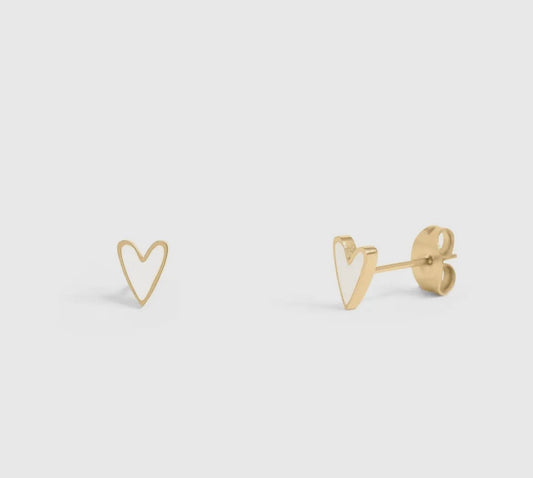 The Cameron - 18K Gold Plated Dainty White Heart Stud Earrings