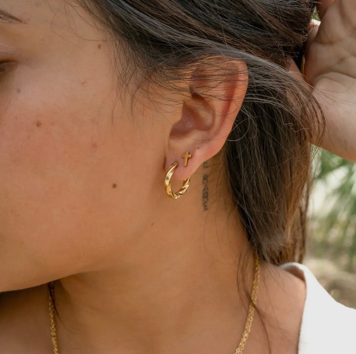 The Hailey - 18K Gold Coated Textured Twisted Huggie Hoop Earrings