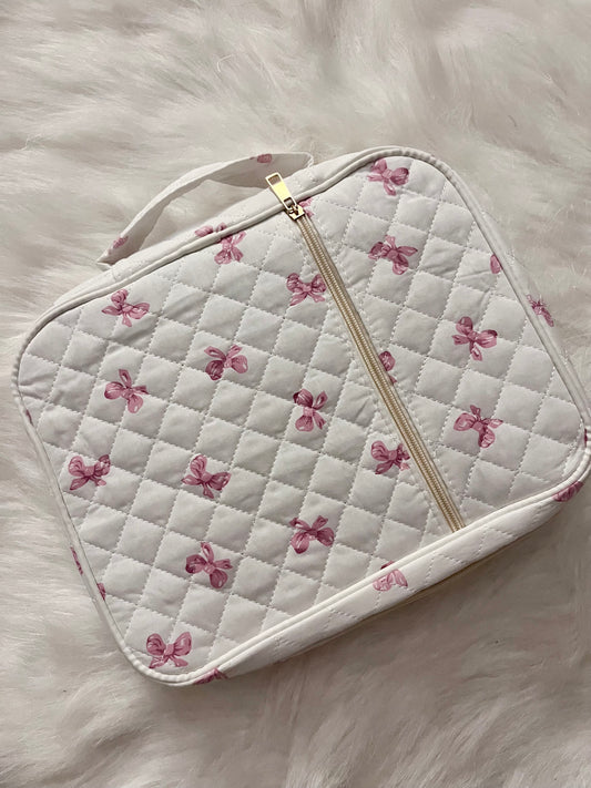 Quilted Zippered Bible Case with Pink Bows
