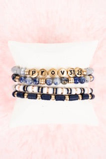 Proverbs 31 Navy Goldtone Stacked Beaded Bracelet Set