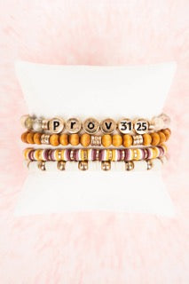 Proverbs 31 Natural Goldtone Stacked Beaded Bracelet Set