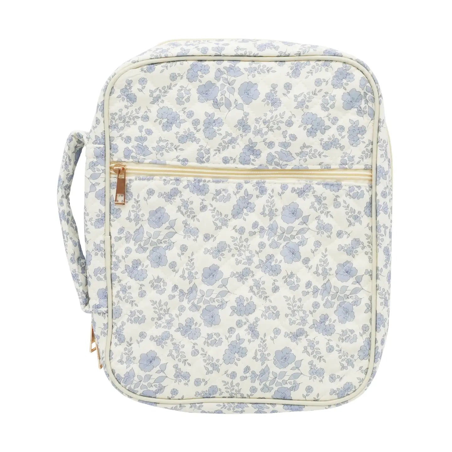 Quilted Zippered Bible Case in Blue Floral