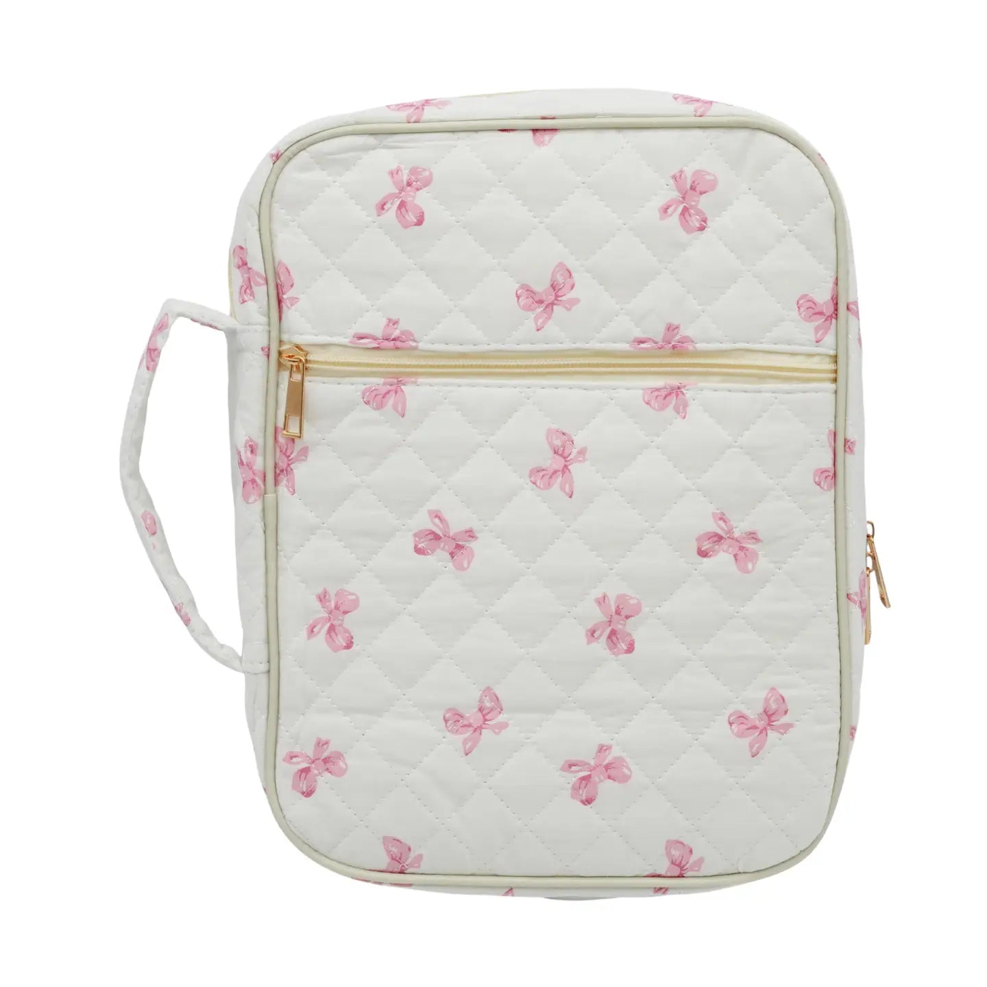Quilted Zippered Bible Case with Pink Bows