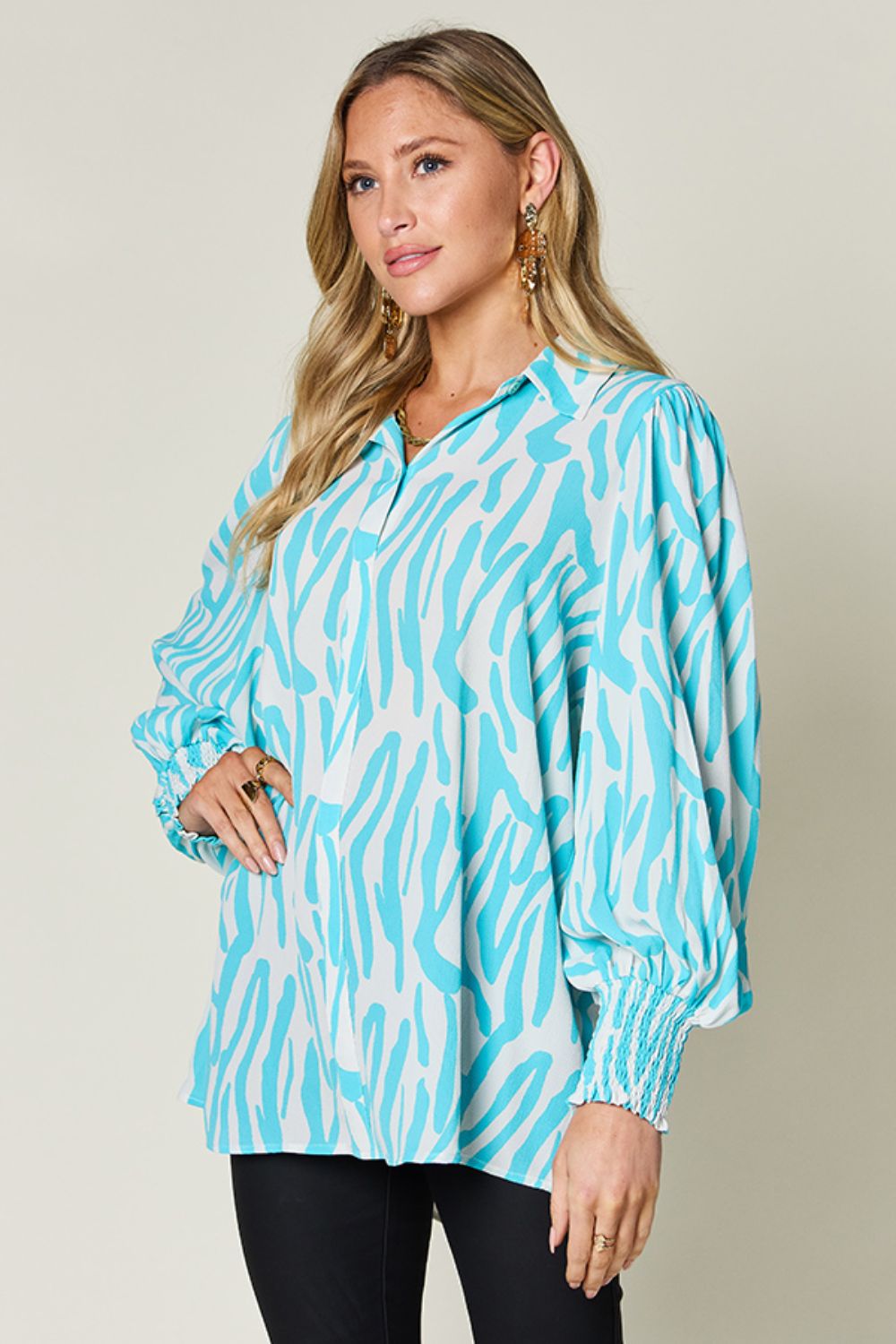 Double Take Smocked Long Sleeve Blouse