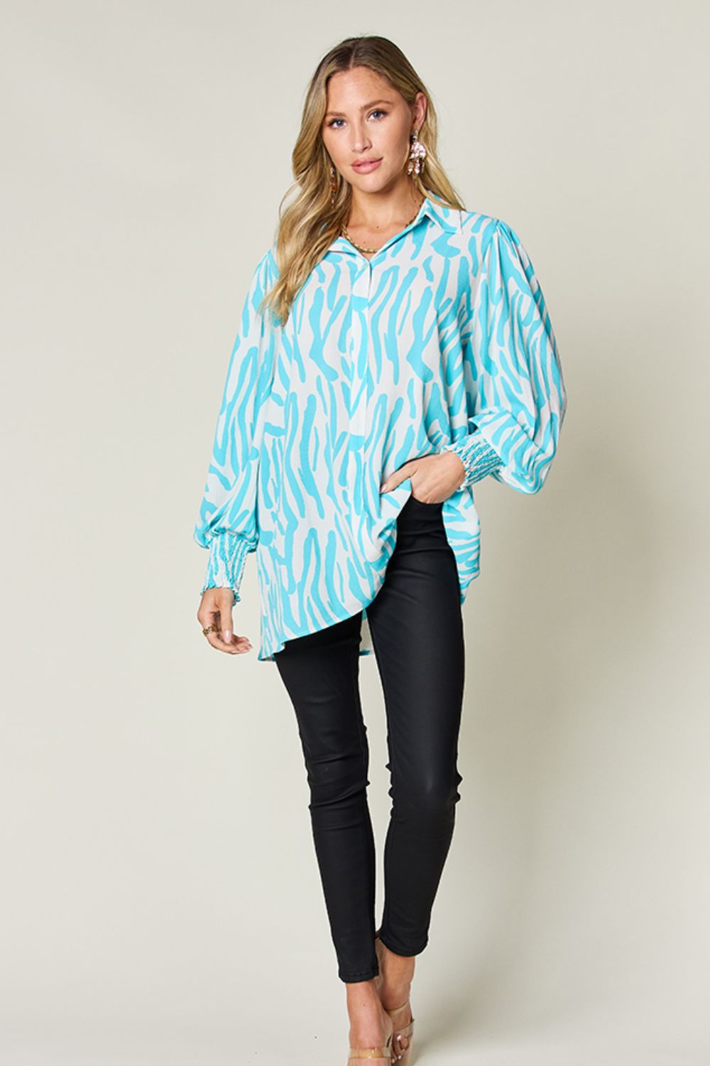 Double Take Smocked Long Sleeve Blouse