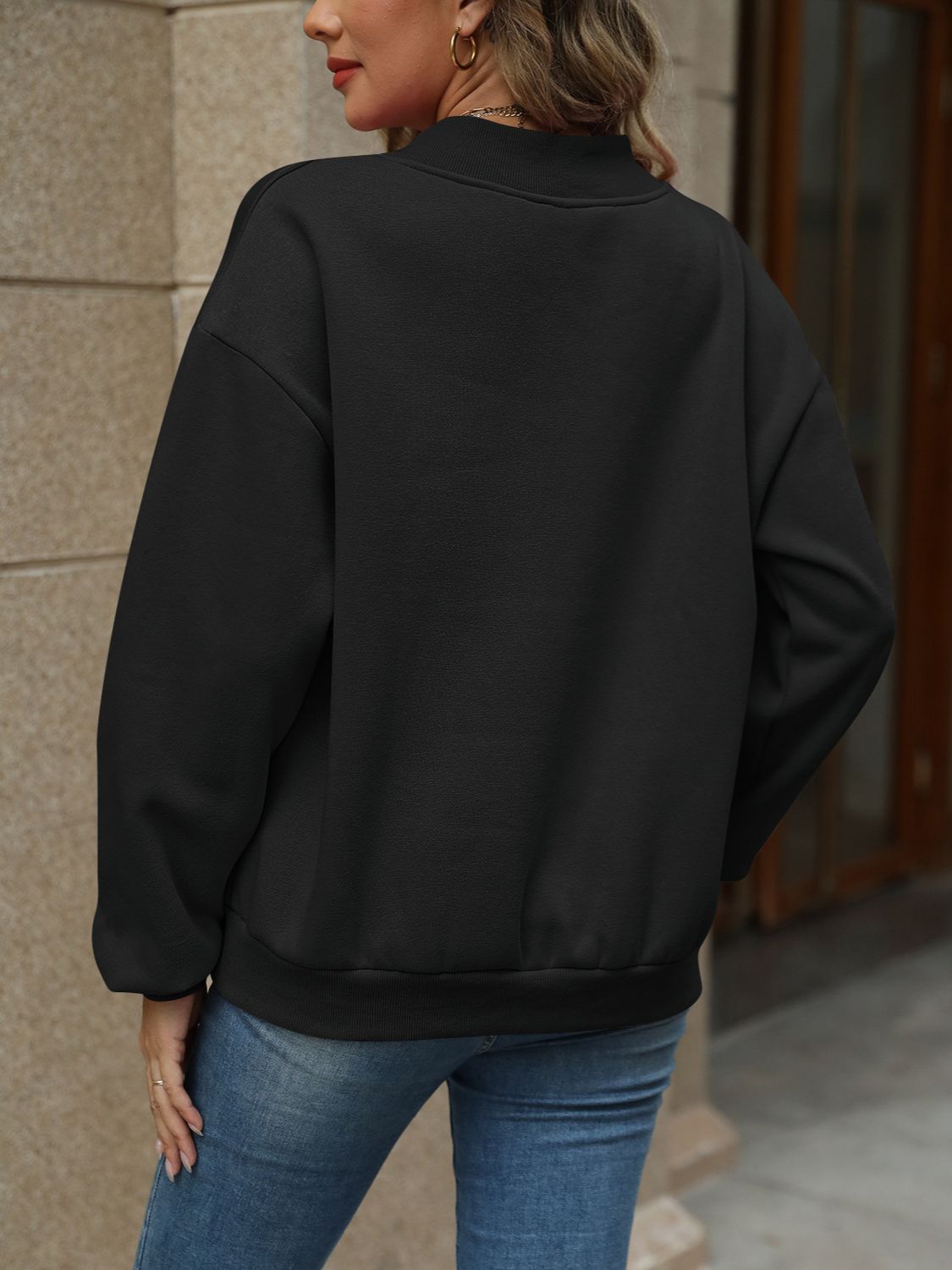 Jaded V-Neck Long Sleeve Dropped Shoulder Sweatshirt