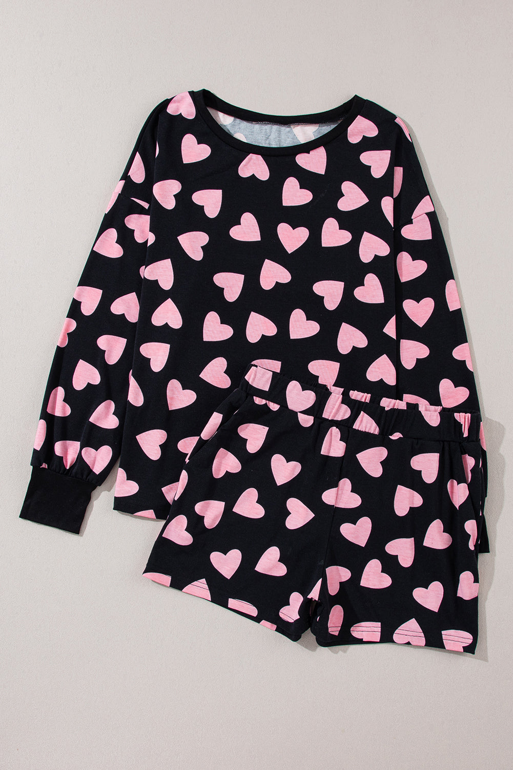 Cozy Hearts Long Sleeve Top and Shorts Lounge Set