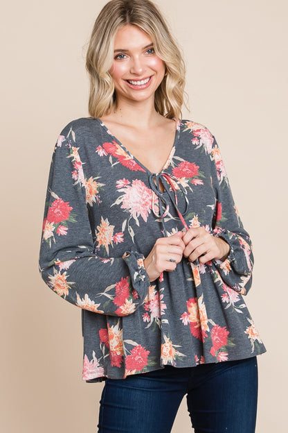 Can't Resist Babydoll Floral Long Sleeve Blouse