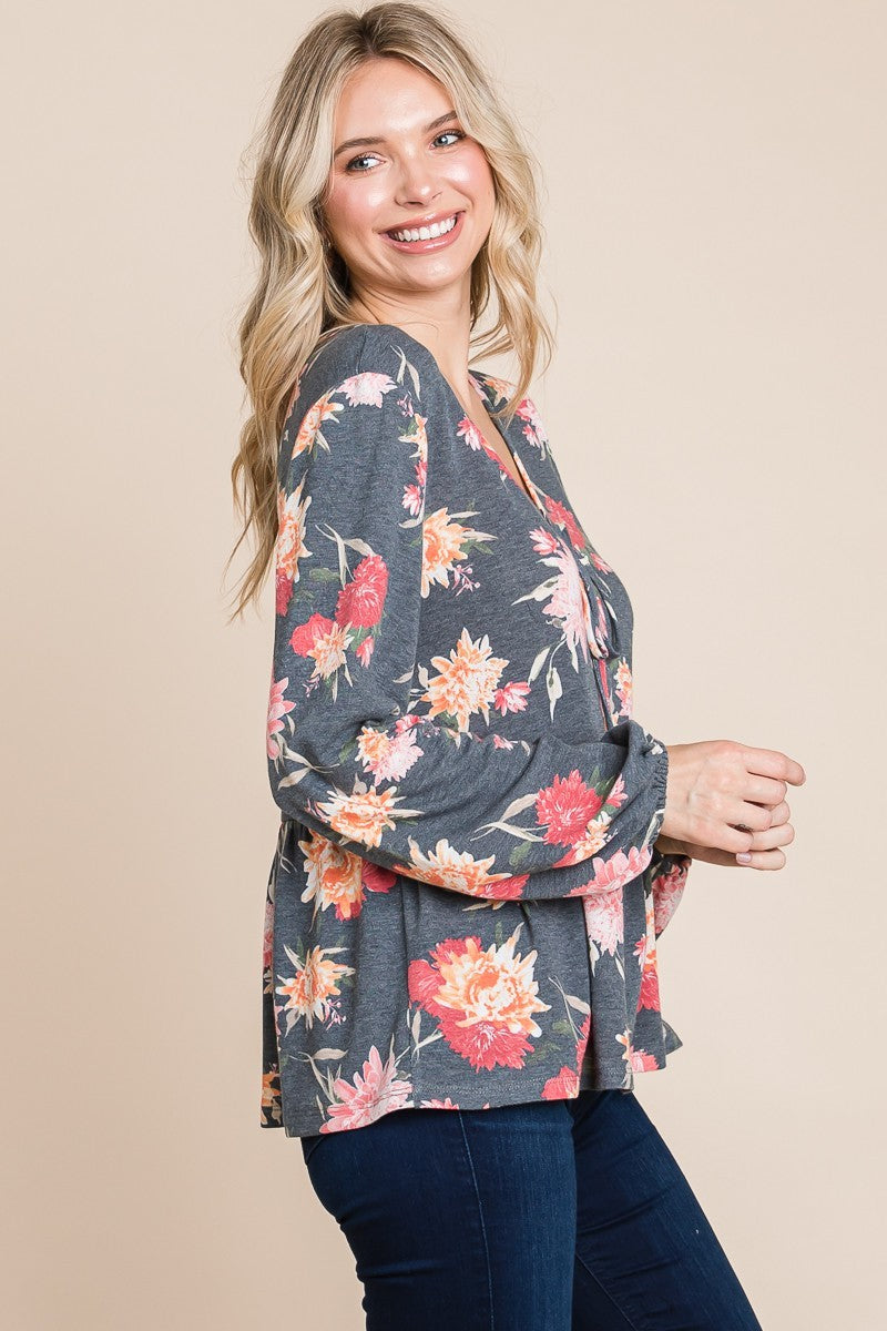 Can't Resist Babydoll Floral Long Sleeve Blouse