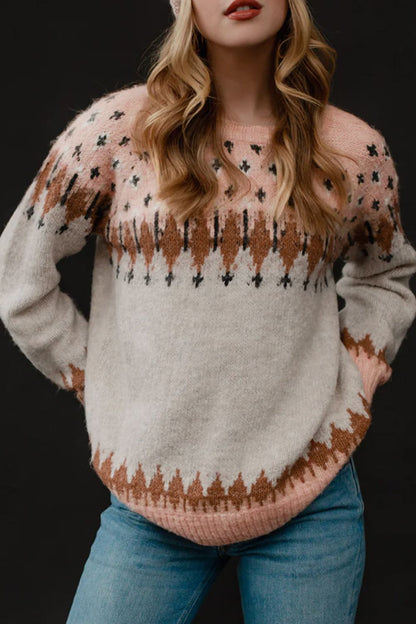 Cozy Winter Geometric Long Sleeve Sweater