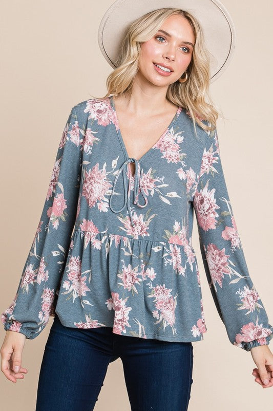 Can't Resisst Babydoll Floral Long Sleeve Blouse